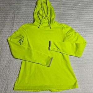 Nike Dri-Fit Hoodie Women’s Large Neon Yellow Sweatshirt Drawstring Thumb Holes
